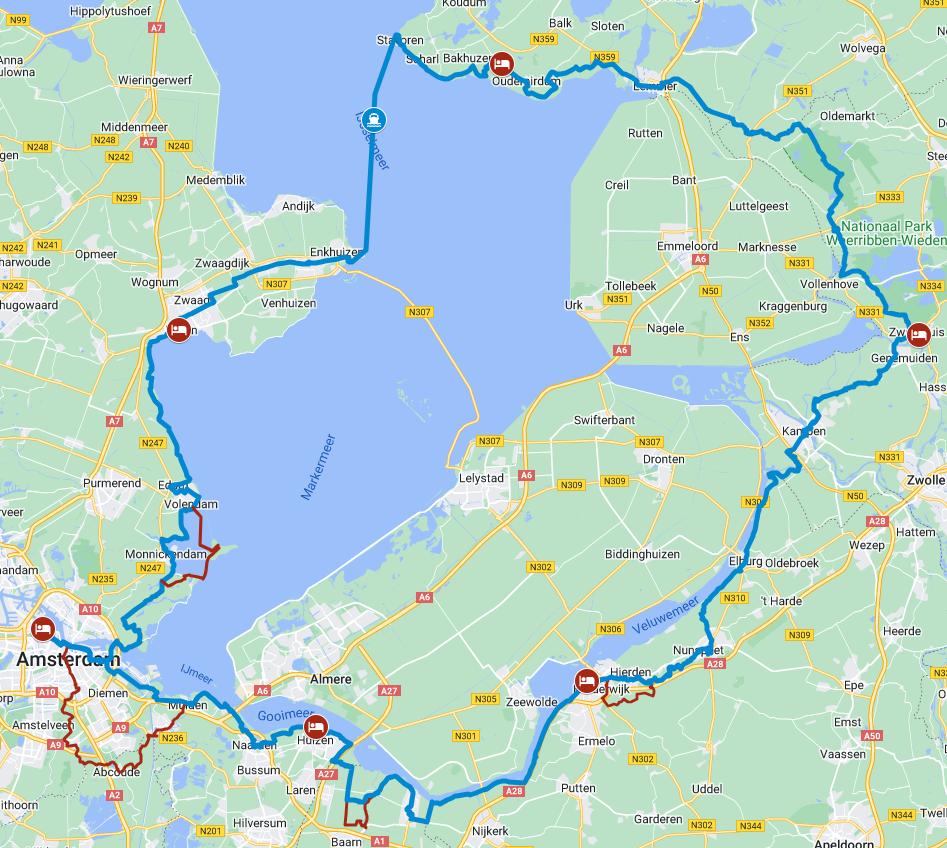 cycling route around Zuderzee